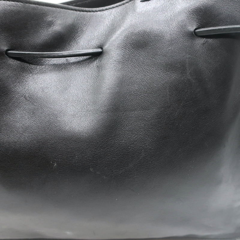 Vintage Gucci Drawstring Tote Black Leather Small Shoulder Bag