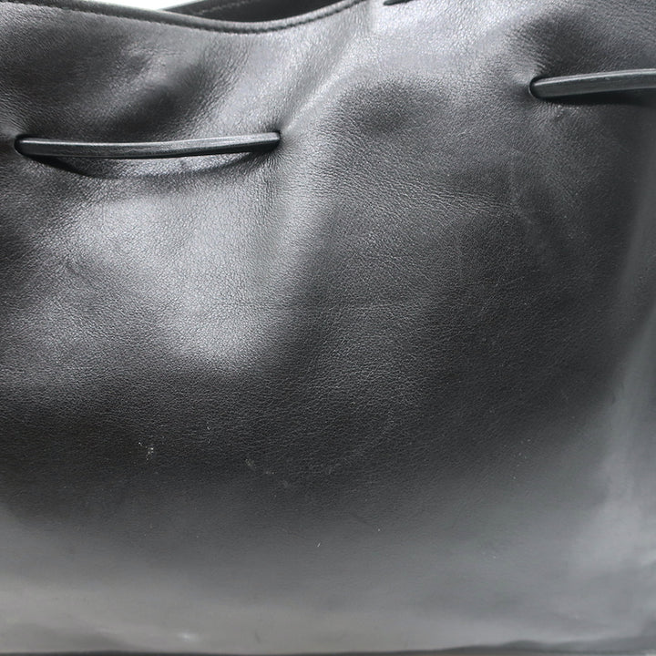 Vintage Gucci Drawstring Tote Black Leather Small Shoulder Bag