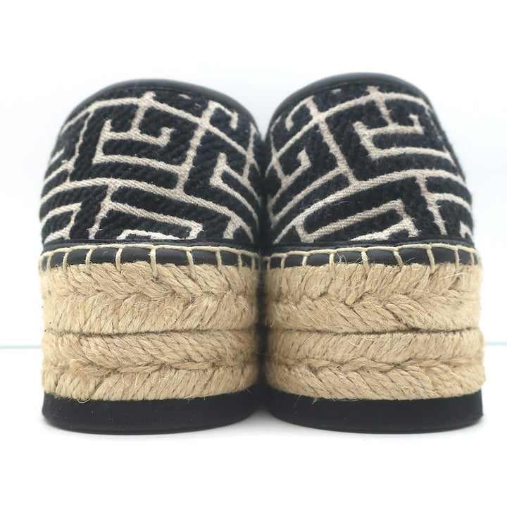 Balmain Alex Platform Espadrilles Black PB Labyrinth Monogram Canvas Size 42 NEW