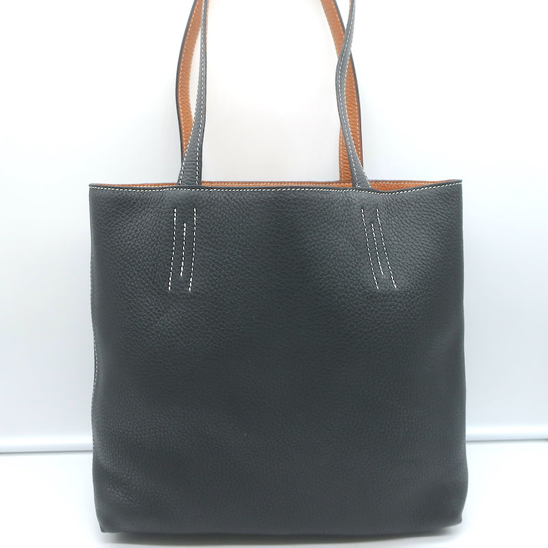 Hermes Sac Double Sens 32 Reversible Tote Black &amp; Orange Clemence Leather