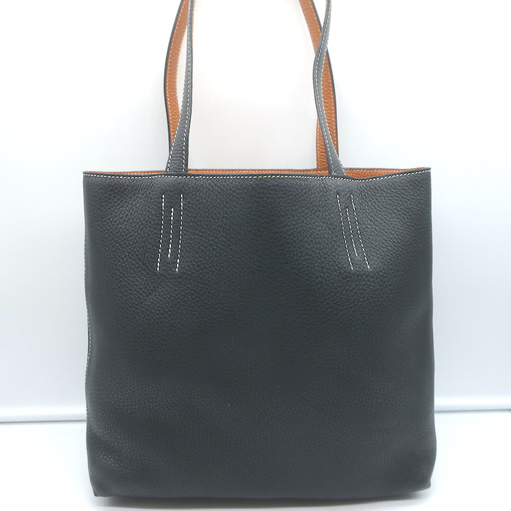 Hermes Sac Double Sens 32 Reversible Tote Black &amp; Orange Clemence Leather