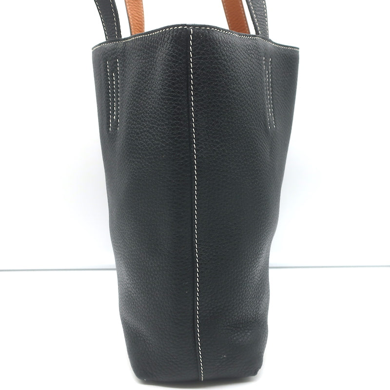 Hermes Sac Double Sens 32 Reversible Tote Black &amp; Orange Clemence Leather