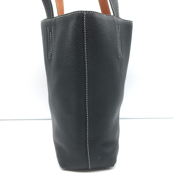 Hermes Sac Double Sens 32 Reversible Tote Black &amp; Orange Clemence Leather