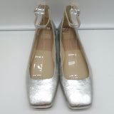 Dolce Vita Ashya Ankle Strap Ballet Flats Silver Metallic Leather Size 8 NEW
