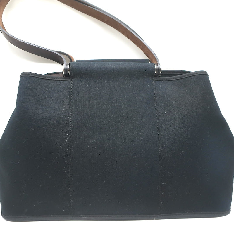 Hermes Cabag Elan Tote Black Canvas Medium Shoulder Bag