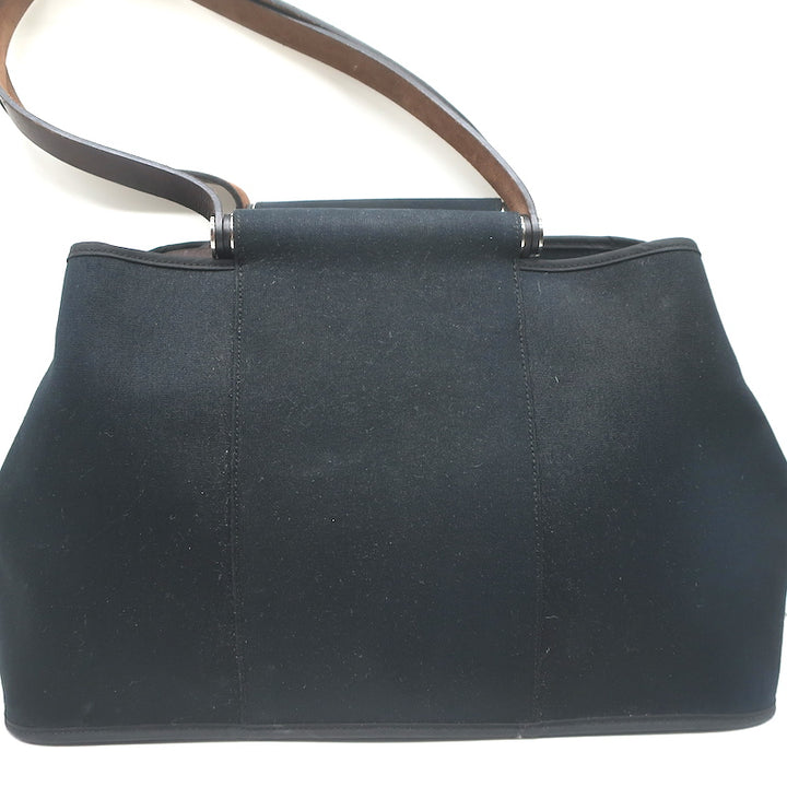 Hermes Cabag Elan Tote Black Canvas Medium Shoulder Bag