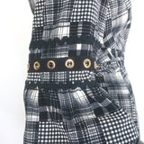 MISA Isabel Ruffled Mini Wrap Dress Black/Ecru Plaid Size Large