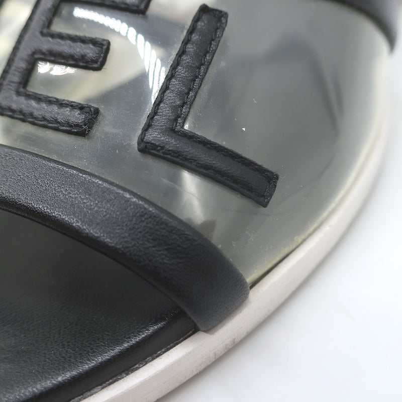 Chanel 2019 PVC Lucite-Heel Logo Mules Black Lambskin Leather Size 37C