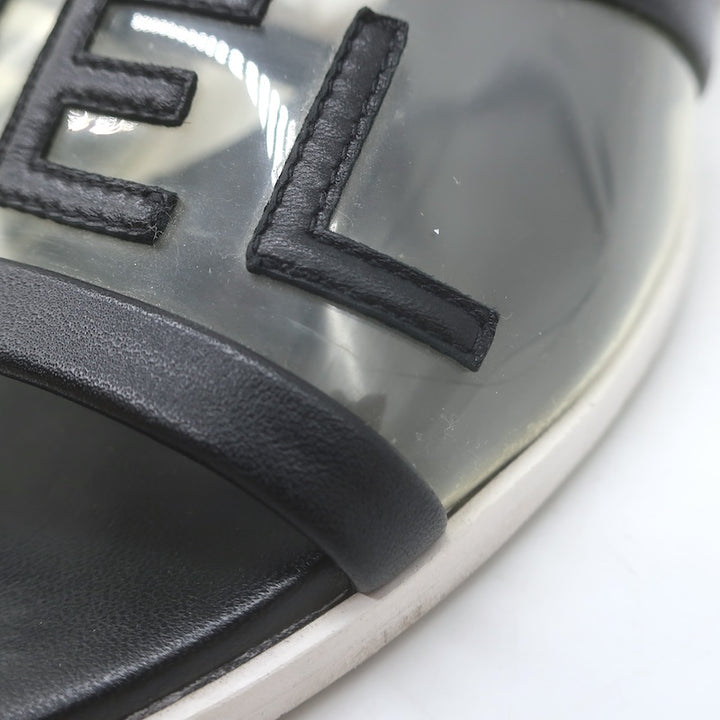 Chanel 2019 PVC Lucite-Heel Logo Mules Black Lambskin Leather Size 37C