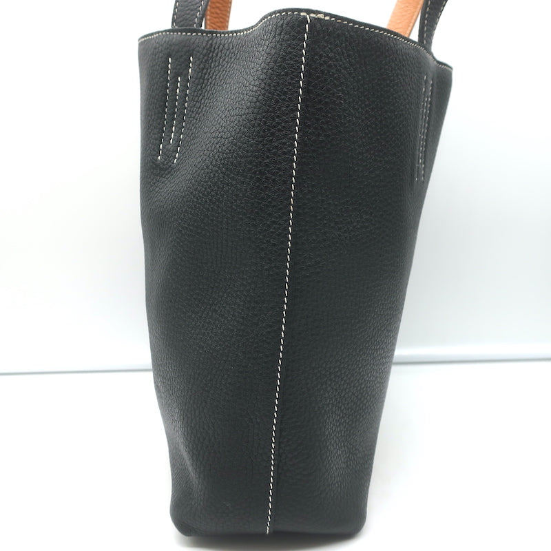 Hermes Sac Double Sens 32 Reversible Tote Black &amp; Orange Clemence Leather