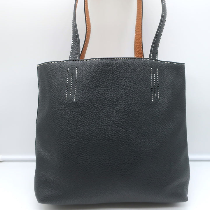 Hermes Sac Double Sens 32 Reversible Tote Black &amp; Orange Clemence Leather