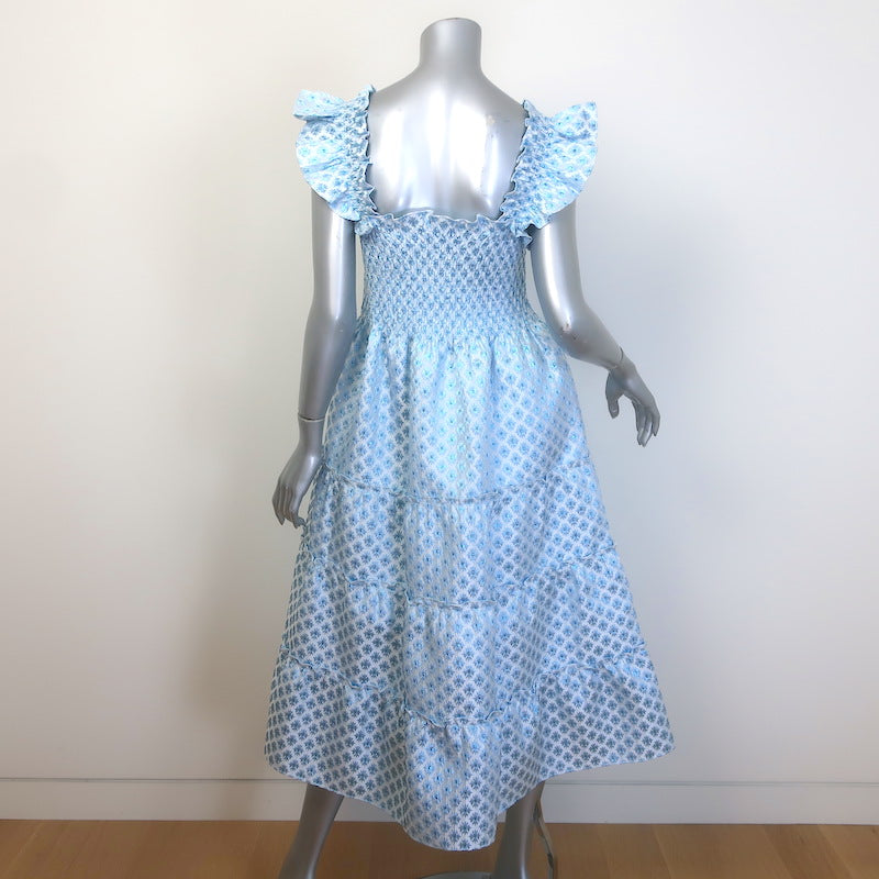 Hill House Home The Ellie Nap Dress Blue Metallic Snowflake Brocade Size Small
