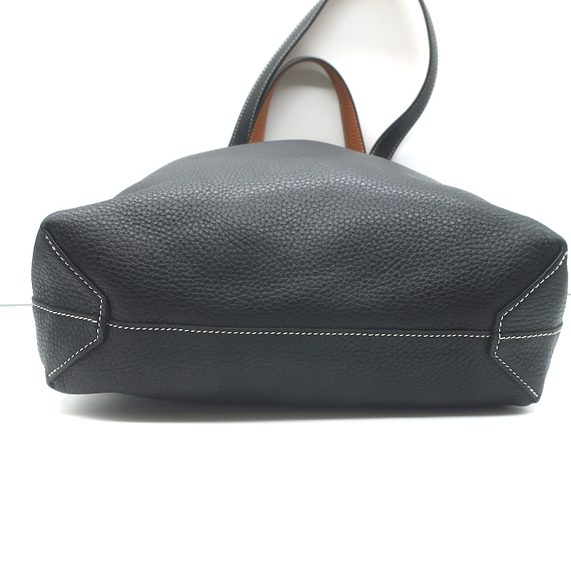 Hermes Sac Double Sens 32 Reversible Tote Black &amp; Orange Clemence Leather