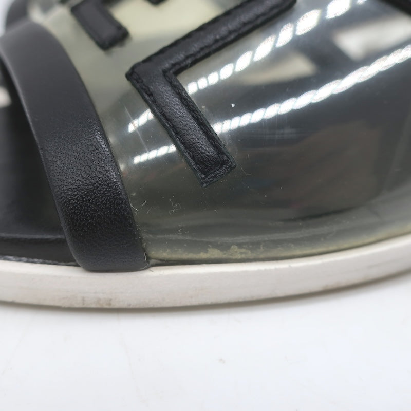 Chanel 2019 PVC Lucite-Heel Logo Mules Black Lambskin Leather Size 37C