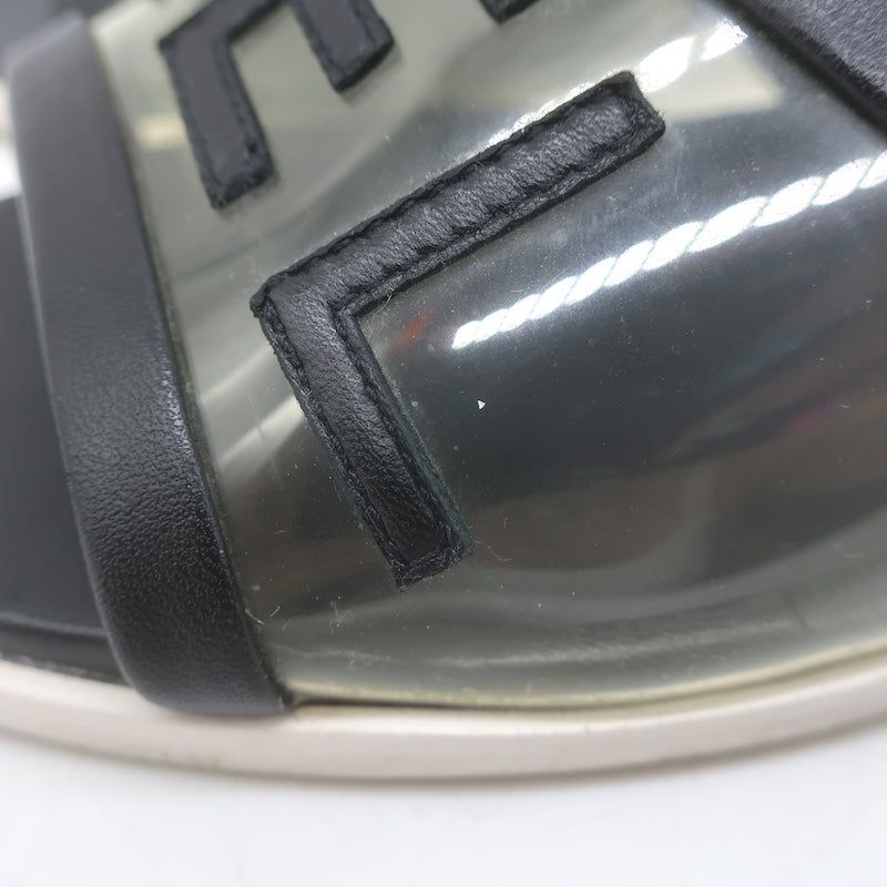 Chanel 2019 PVC Lucite-Heel Logo Mules Black Lambskin Leather Size 37C
