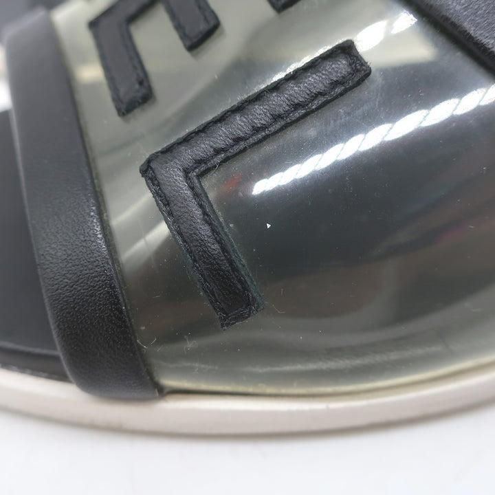 Chanel 2019 PVC Lucite-Heel Logo Mules Black Lambskin Leather Size 37C