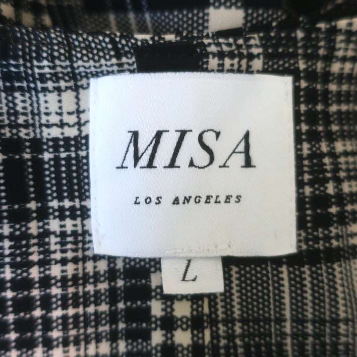 MISA Isabel Ruffled Mini Wrap Dress Black/Ecru Plaid Size Large