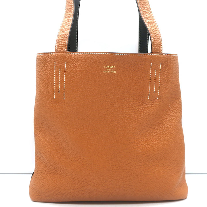 Hermes Sac Double Sens 32 Reversible Tote Black &amp; Orange Clemence Leather