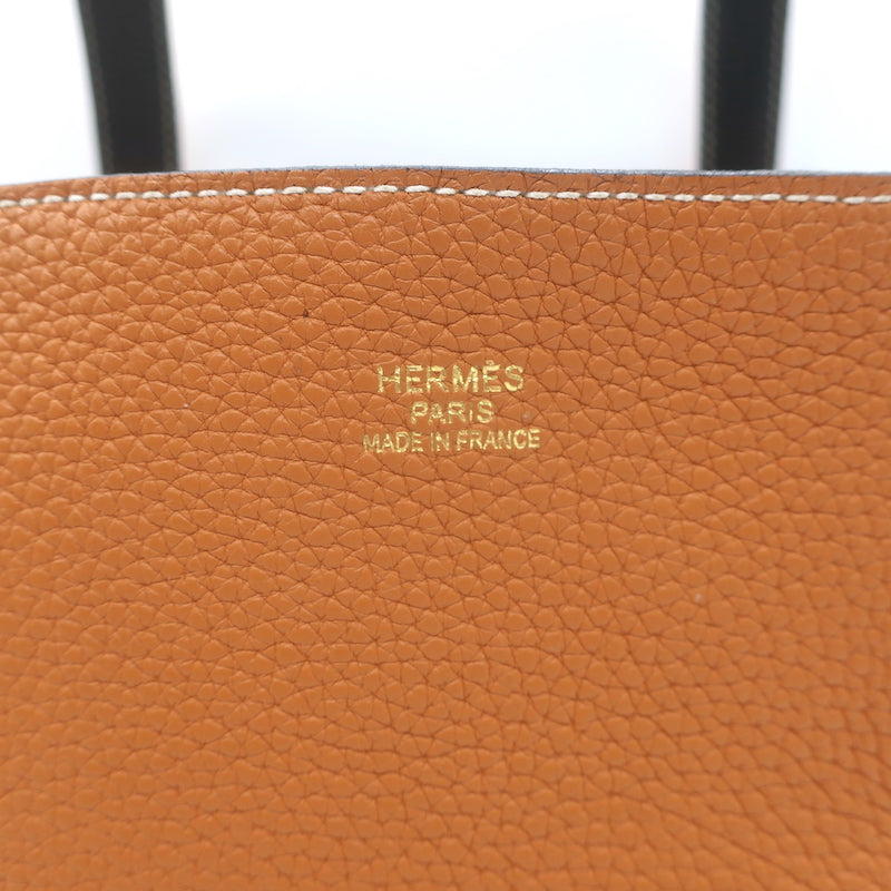 Hermes Sac Double Sens 32 Reversible Tote Black &amp; Orange Clemence Leather