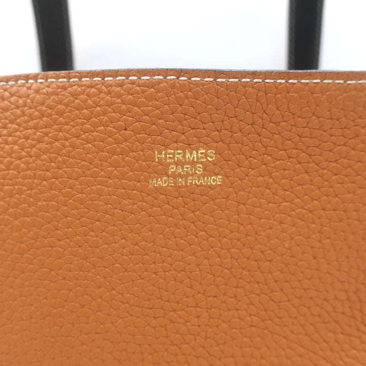 Hermes Sac Double Sens 32 Reversible Tote Black &amp; Orange Clemence Leather