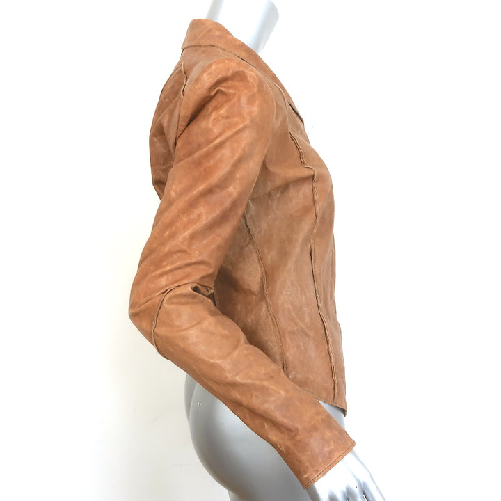Helmut Lang Distressed Leather Button-Front Jacket Brown Size Small