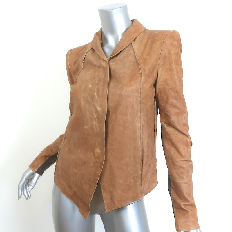 Helmut Lang Distressed Leather Button-Front Jacket Brown Size Small