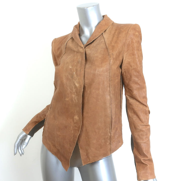 Helmut Lang Distressed Leather Button-Front Jacket Brown Size Small
