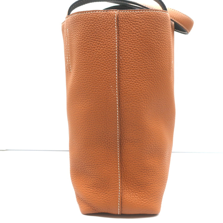 Hermes Sac Double Sens 32 Reversible Tote Black &amp; Orange Clemence Leather