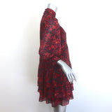 Cinq a Sept Riva Tiered Mini Dress Red Stargazer Lilies Print Chiffon Size 2