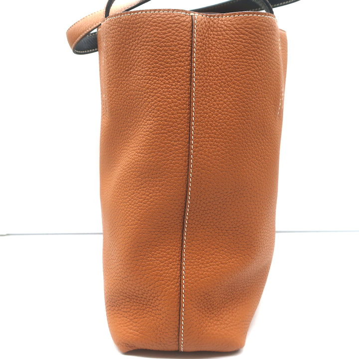 Hermes Sac Double Sens 32 Reversible Tote Black &amp; Orange Clemence Leather