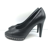 Chanel 14B CC Cap Toe Chain Platform Pumps Black Leather Size 38.5