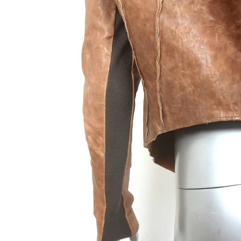 Helmut Lang Distressed Leather Button-Front Jacket Brown Size Small
