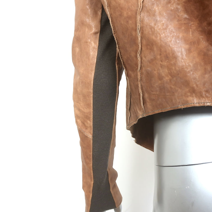 Helmut Lang Distressed Leather Button-Front Jacket Brown Size Small