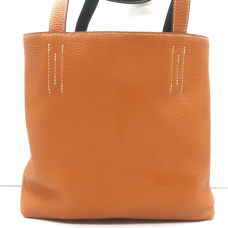 Hermes Sac Double Sens 32 Reversible Tote Black &amp; Orange Clemence Leather