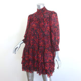 Cinq a Sept Riva Tiered Mini Dress Red Stargazer Lilies Print Chiffon Size 2