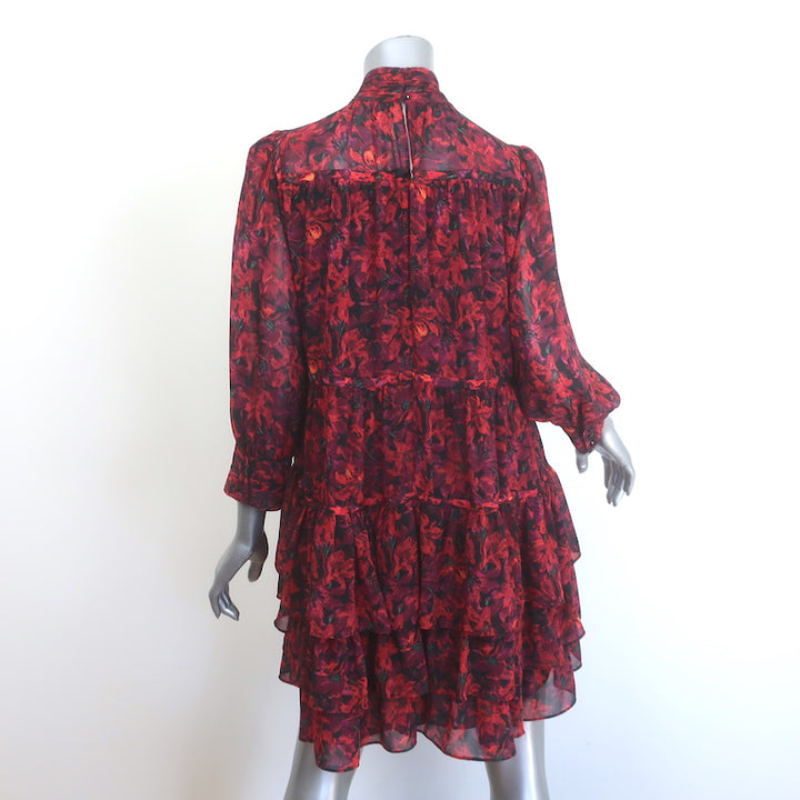 Cinq a Sept Riva Tiered Mini Dress Red Stargazer Lilies Print Chiffon Size 2