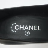 Chanel 14B CC Cap Toe Chain Platform Pumps Black Leather Size 38.5