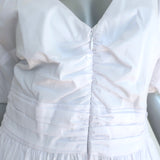 STAUD Greta Puff Sleeve Midi Dress White Stretch Cotton Size 8