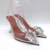 Amina Muaddi Begum Glass Crystal-Embellished Slingback Heels Silver Size 38