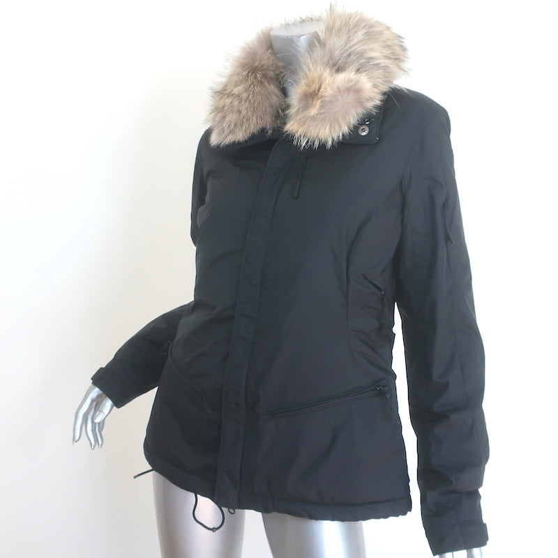 Ralph Lauren Blue Label Coyote Fur-Collar Parka Black Size Medium Zip-Up Jacket