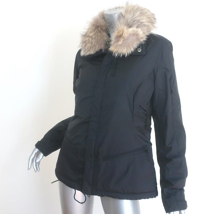 Ralph Lauren Blue Label Coyote Fur-Collar Parka Black Size Medium Zip-Up Jacket