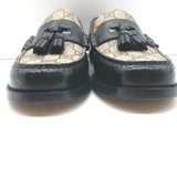 Gucci Kaveh GG Supreme Tassel Loafers Beige Canvas & Black Leather Size 7.5/ US 10.5 NEW