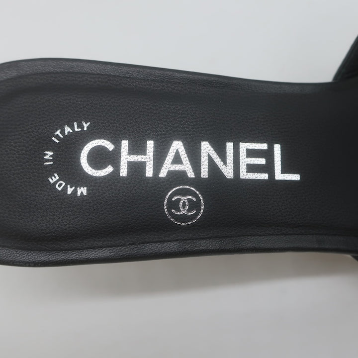 Chanel 2019 PVC Lucite-Heel Logo Mules Black Lambskin Leather Size 37C