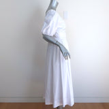 STAUD Greta Puff Sleeve Midi Dress White Stretch Cotton Size 8