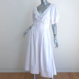 STAUD Greta Puff Sleeve Midi Dress White Stretch Cotton Size 8