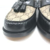 Gucci Kaveh GG Supreme Tassel Loafers Beige Canvas & Black Leather Size 7.5/ US 10.5 NEW