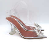 Amina Muaddi Begum Glass Crystal-Embellished Slingback Heels Silver Size 38