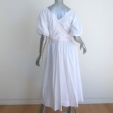 STAUD Greta Puff Sleeve Midi Dress White Stretch Cotton Size 8