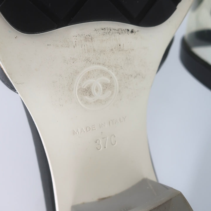 Chanel 2019 PVC Lucite-Heel Logo Mules Black Lambskin Leather Size 37C