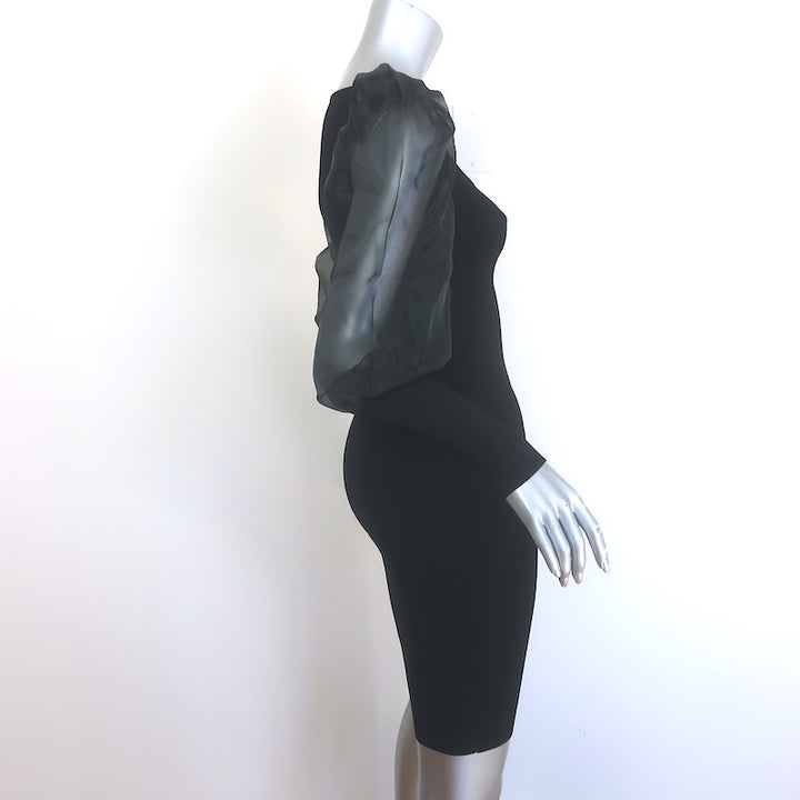 Alice + Olivia Abella Puff Sleeve Mini Dress Black Stretch Knit Size Extra Small